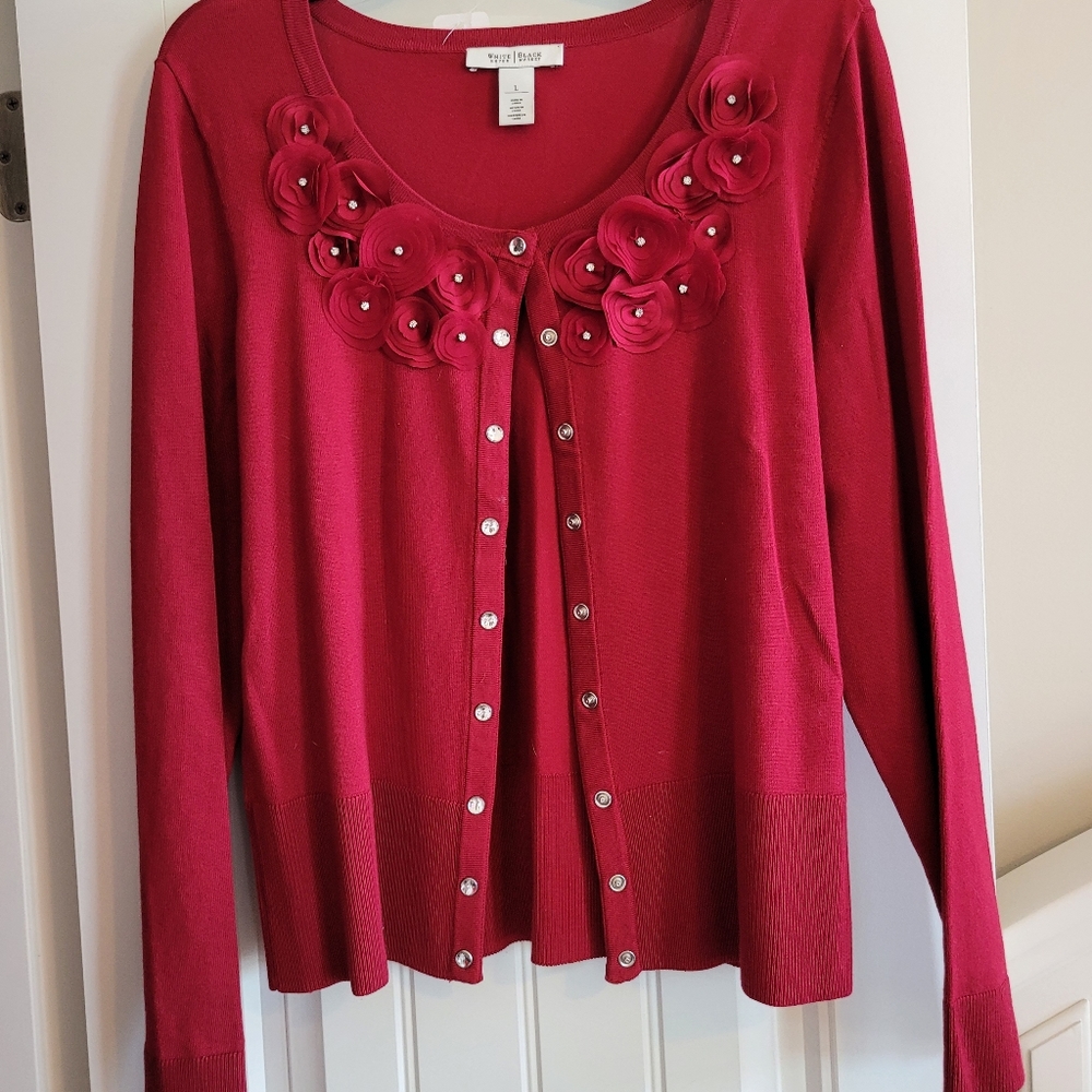 Red cardigan sweater